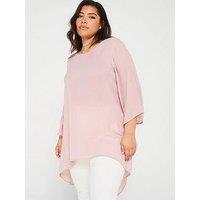 V By Very Curve Longline Dipped Hem Textured Top - Pink