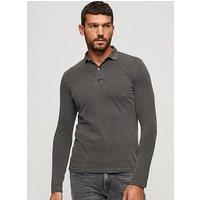 Superdry Studios Long Sleeve Jersey Polo Shirt - Dark Grey