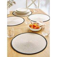 Very Home Set Of 4 Natural Round Placemats In Black