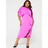 Ax Paris Curve Cinched Midi Dress - Hot Pink