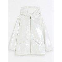 River Island Girls Glitter Hooded Rain Coat - White