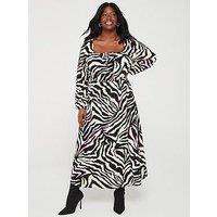 V By Very Curve Square Neck Zebra Midi Dress