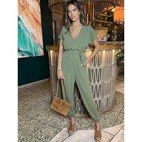 Ax Paris Cuffed Jumpsuit - Khaki