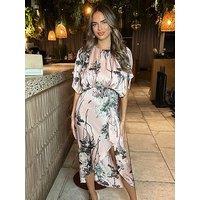 Ax Paris Satin Floral Blouson Midi Dress - Pink