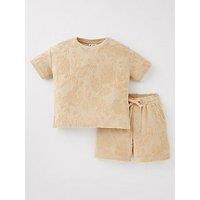 Mini V By Very Boys Hibiscus Towelling T-Shirt And Short Set - Stone