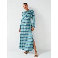 V By Very Crochet Long Sleeve Split Maxi Dress - Blue/Multi