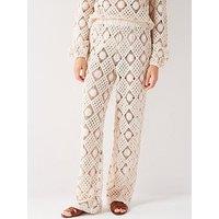 V By Very Open Crochet Trouser Co-Ord - Cream