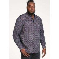 D555 Floral Print Concealed Button Down Collar Shirt - Navy