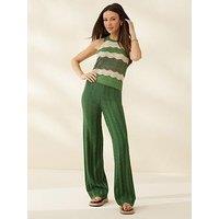 Michelle Keegan Knitted Metallic Co-Ord Trousers - Green