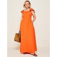 V By Very X Laura Byrnes Frill Sleeve Linen Midaxi Dress - Orange