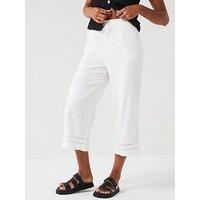 V By Very Linen Blend Lace Detail Trousers - White