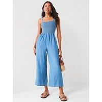 V By Very Supersoft Denim Smock Top Jumpsuit