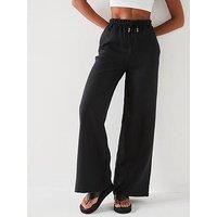 V By Very X Tara Maynard Premium Pure Linen Wide Leg Trouser - Black