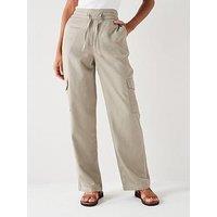 V By Very Wide Leg Lyocell Cargo Trousers - Pale Khaki