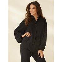 Michelle Keegan Cheesecloth Co-Ord Blouse - Black