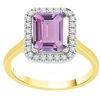 The Love Collection Reeva 9Ct Gold Natural Pink Amethyst 10X8Mm Emerald Cut 0.25Ct Lab Grown Diamond Ring