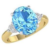 Love Gem Lottie 9Ct Gold Natural Blue Topaz 12X10Mm Oval Cut 0.35Ct Lab Grown Diamond Ring