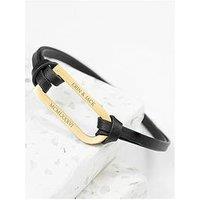 Treat Republic Personalised Men'S Bar Black And Gold Leather Bracelet