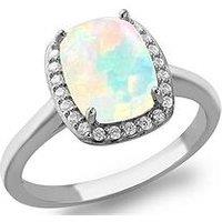 The Love Silver Collection Sterling Silver Rhodium Plated Rectangle Synthetic Opal And White Cz 10Mm X 11Mm Halo Ring