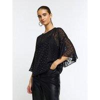 River Island Frill Sleeve Blouse - Black