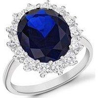 The Love Silver Collection Sterling Silver 10Mm X 12Mm Oval Blue Cz And 14 X 1Mm Round White Cz Cluster Ring