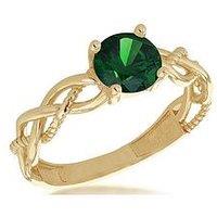 The Love Collection 9Ct Yellow Gold 6Mm Green Round Cut Cz Plaited Solitaire Ring