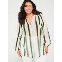 V By Very Curve Notch Neck Blurred Stripe Sheer Blouse - Green