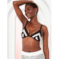 V By Very Crochet Chevron Triangle Bikini Top - Black/White