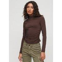 Superdry Long Sleeve Ruched Jersey Top - Brown