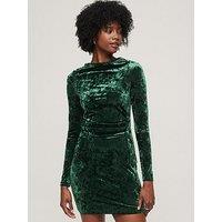 Superdry Velvet Long Sleeve Mini Dress - Green