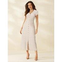 Michelle Keegan Textured Cotton Button Through Midi Dress - Cream