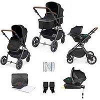 Ickle Bubba Cosmo 9 Piece Travel System With I-Size Stratus Car Seat & Isofix Base - Gunmetal/Black/Tan