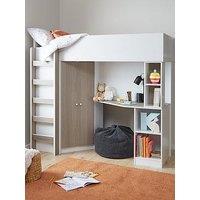 Very Home Miami Fresh High Sleeper With Mattress Options (Buy And Save!) - White/Grey Oak - Bed Frame With Premium Mattress