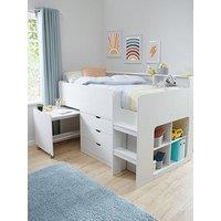 Very Home Aspen Mid Sleeper Bed Frame With Desk, Drawers And Shelves Plus Mattress Options (Buy And Save!) - White Oak Effect - Bed Frame With Premium Mattress