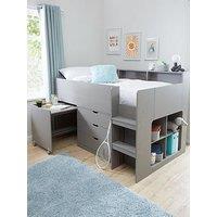 Very Home Aspen Mid Sleeper Bed Frame With Desk, Drawers And Shelves Plus Mattress Options (Buy And Save!) - Grey Oak Effect - Bed Frame With Standard Mattress