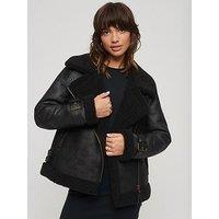 Superdry Faux Shearling Aviator Jacket - Black