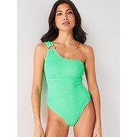 Everyday Crinkle One Shoulder Ring Swimsuit - Green