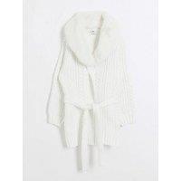 River Island Girls Faux Fur Cable Knit Cardigan - Cream