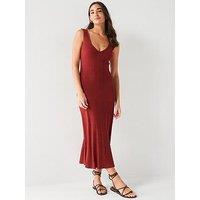 V By Very Wide Strap Knitted Midi Dress - Red