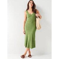 V By Very Wide Strap Knitted Midi Dress - Green