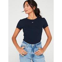 Tommy Jeans Essential Ribbed T-Shirt - Navy