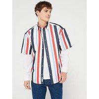 Tommy Jeans Stripe Relax Fit Short Sleeve Shirt - White/Multi