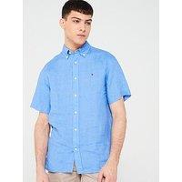 Tommy Hilfiger Pigment Dyed Linen Regular Fit Short Sleeve Shirt - Blue