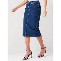 V By Very High Waist Denim Midi Skirt - Mid Wash