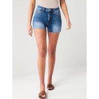 V By Very Mom Distressed Raw Hem Shorts - Mid Wash