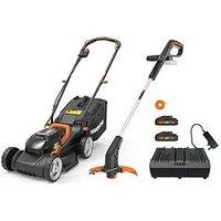 Worx Cordless Garden Twin Pack 34Cm Lawnmower & 25Cm Grass Trimmer With X2.0Ah Batteries