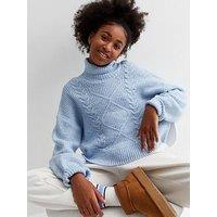 New Look 915 Girls Cable Knit Roll Neck Jumper - Pale Blue