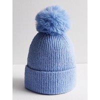 New Look 915 Girls Pale Blue Glitter Knit Pom Pom Bobble Hat