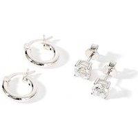 The Love Silver Collection Sterling Silver Set Of Two 12Mm Hoop & 5Mm Cubic Zirconia Stud Earrings