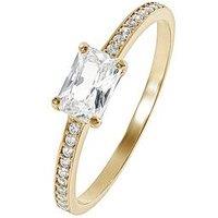 The Love Collection 9Ct Yellow Solid Gold 6X4 Emerald Cut Cubic Zirconia Solitaire Band Ring